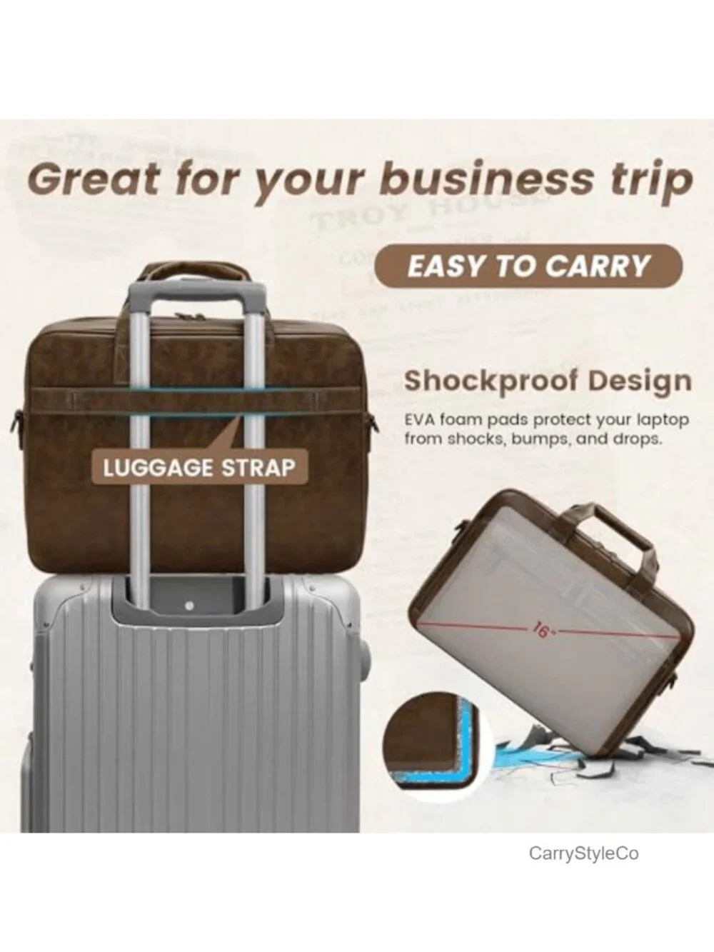 Leather Messenger Laptop Bag for Men 16 Inch Briefcase